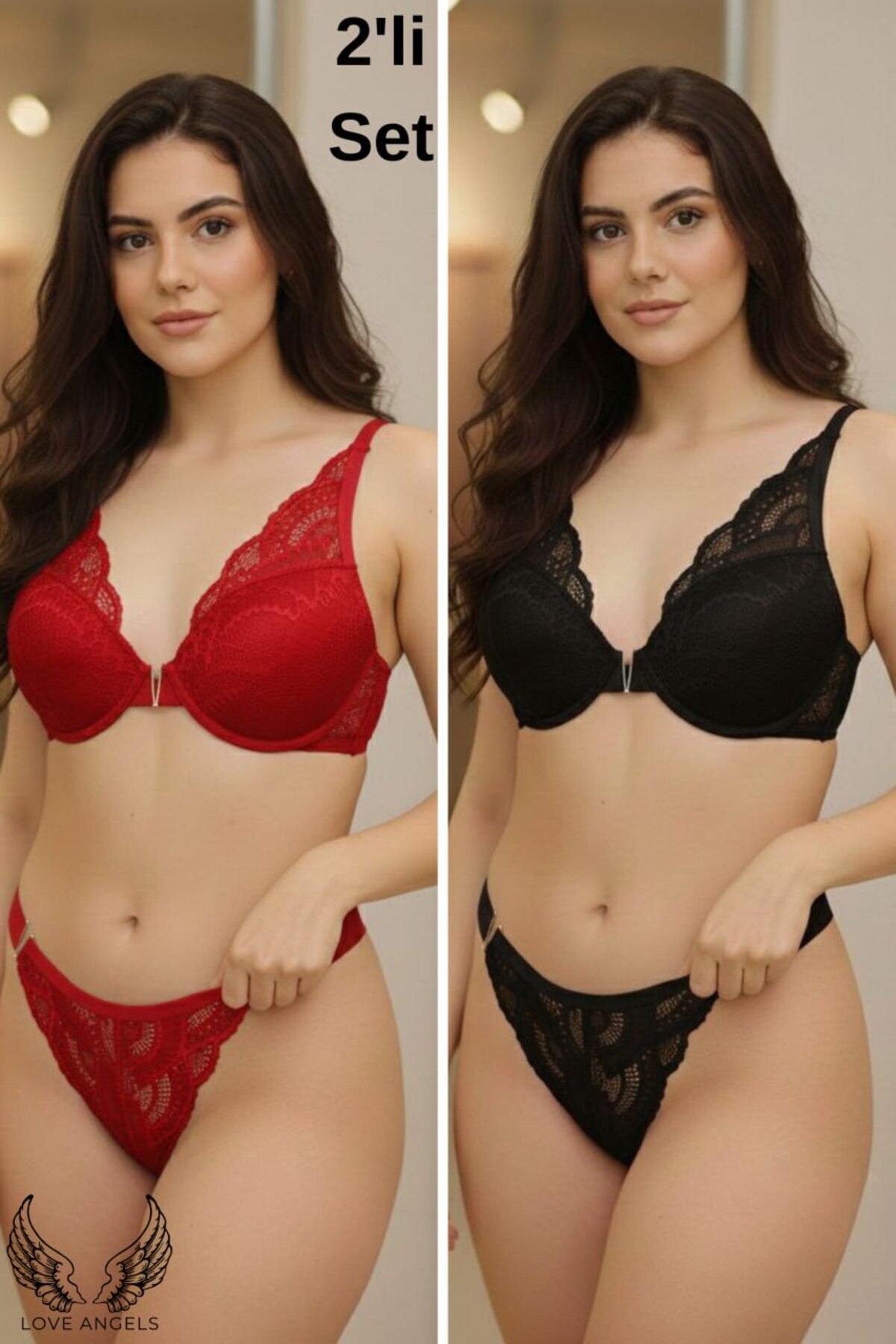 V Detailed Underwire Filled Double Underwear Set