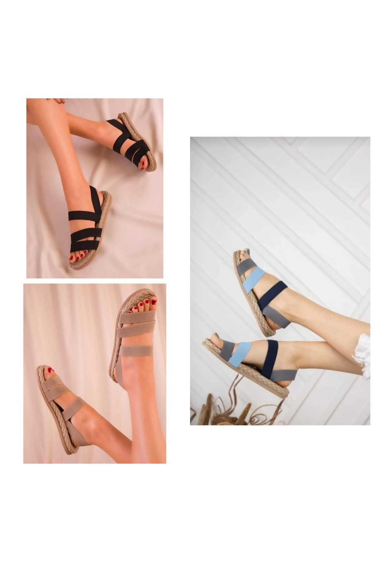 oliviashoes Kadın lastik bantlı Comfort Taban Spor Sandalet. ( 3 LÜ PAKET )