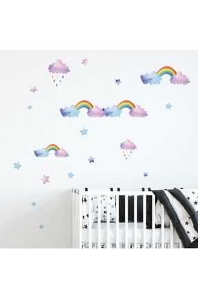 Bulutlu Gökkuşağı Bebek & Çocuk Odası Duvar Sticker Çıkartma Seti AYB09