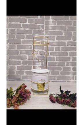 Gold Altın Beyaz Ferforje Metal Tuvalet Kağıtlığı Wc Kovası Banyo Aksesuar Takımı IDL001