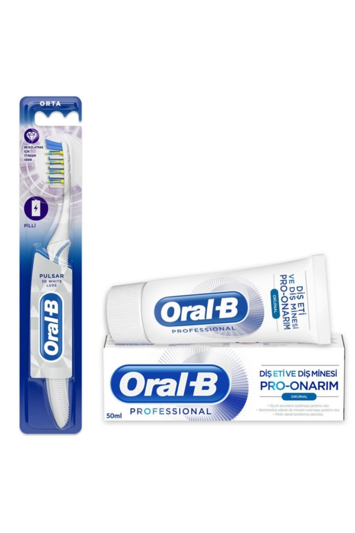 Oral-B Titreşimli Diş Fırçası Pulsar 3 Boyutlu Beyazlık Luxe 35 Orta + 50 Ml Diş Macunu