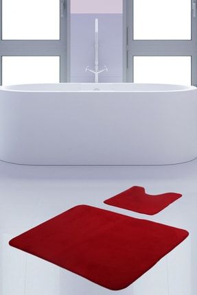 Unicolor Düz Kırmızı 2li Banyo Paspası Halısı Seti Kaymaz Taban Klozet Takımı BnyUnicolor2li