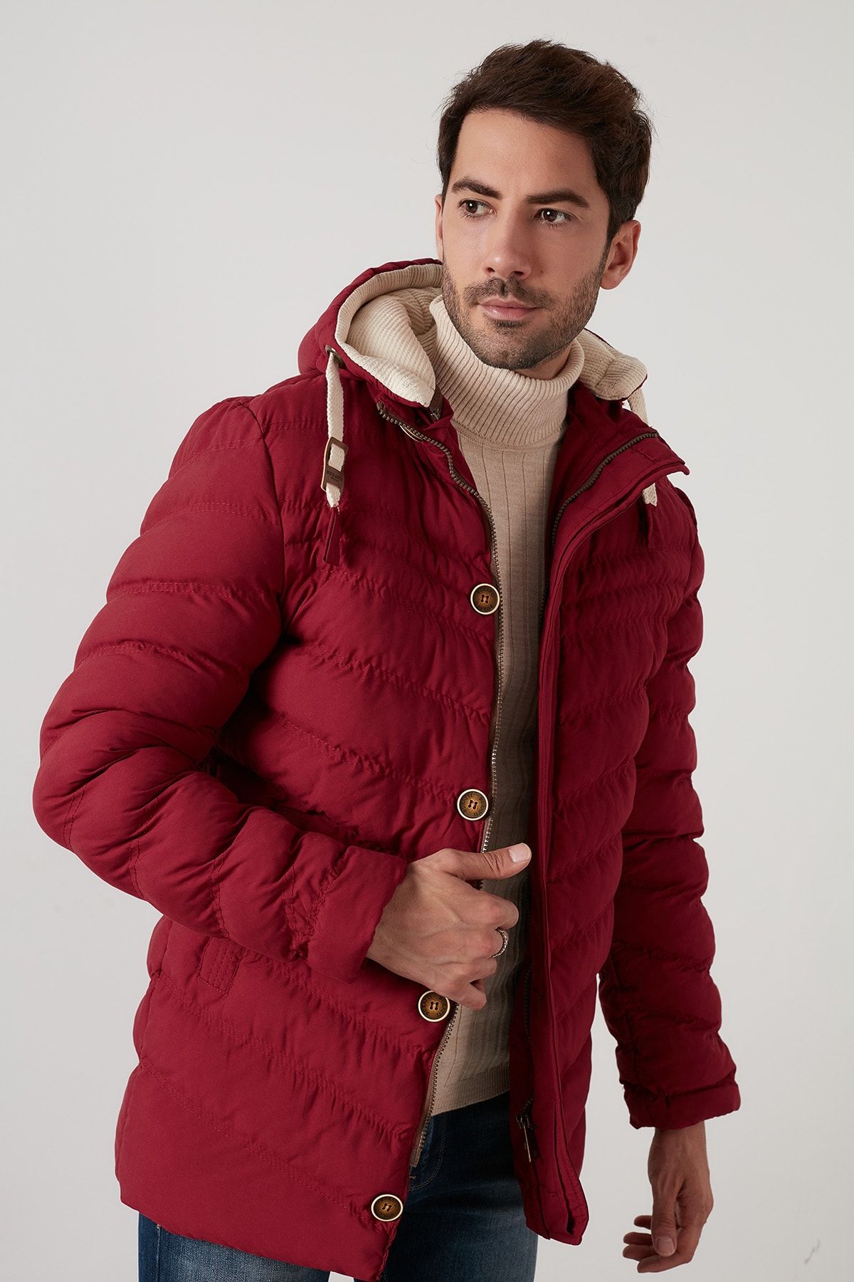 Buratti Erkek Bordo Kapusonlu Fermuarli Cepli Slim Fit Mont 55618k5071 Trendyol