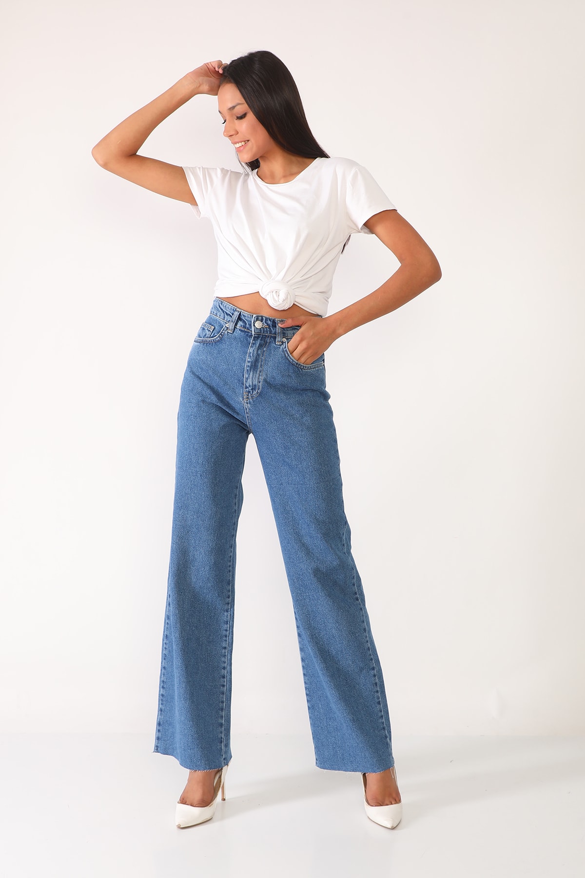 Darkly Jeans  Kadın Mavi Süper Yüksek Bel Straight Fit Jean - Görsel 4