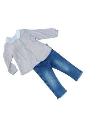 Kışlık Uzun Kol Princess Sweatshirt, Parlak Ceket Ve Kot Pantolon 3 Lü Kız Çocuk Takım 9166