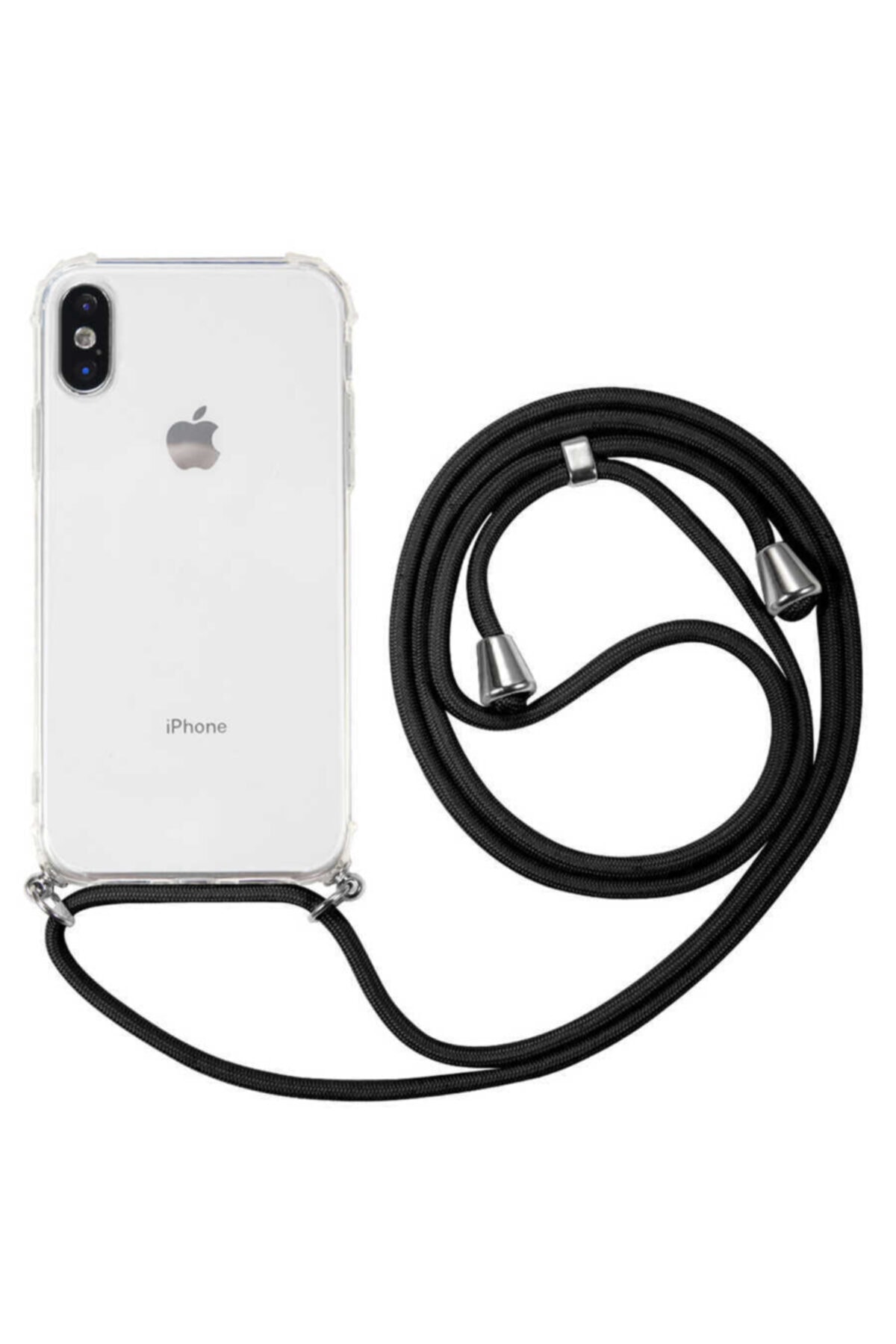 Apple Iphone X Kılıf Ipli Boyun Askılı Köşe Korumalı Şeffaf Kapak