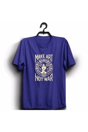 Unisex Mavi Make Art Not War, Tasarım Tişört TTS6578992