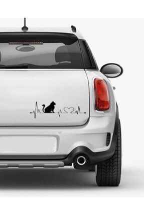 Hayvan Severlere Özel Kalp Atışı Şeklinde Kedi Silüeti Araba Sticker Arması 14x12 OZ1713