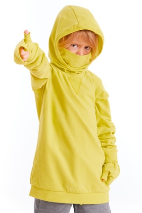 Mask Unisex Maskeli Kapişonlu Erkek Çocuk Penye Sweatshirt A17568-SARI