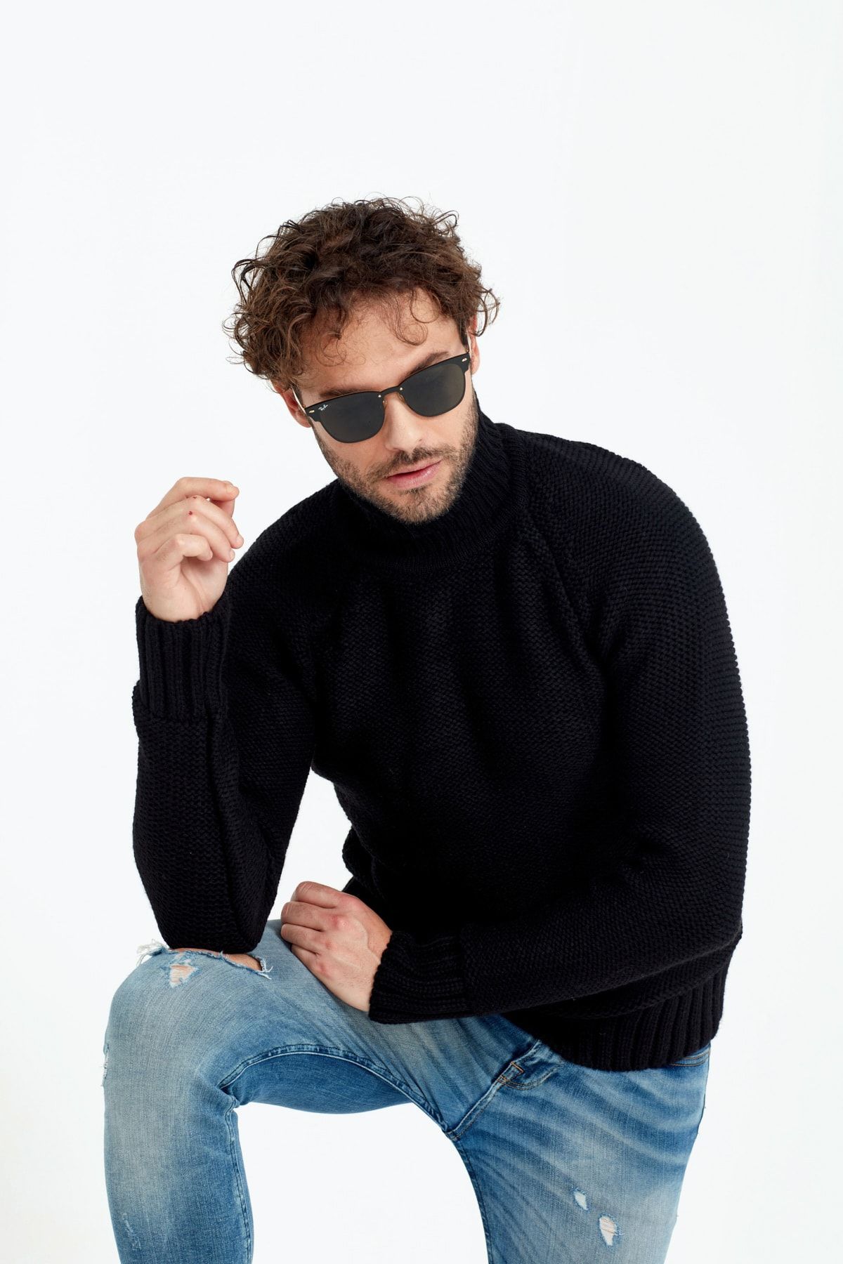 Tarz Cool Men s Black Thick Fisherman Knitwear Sweater Trendyol