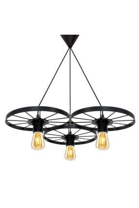 Bestof Tasarim Bestof Avize Retro Modern Bisiklet Tekerlek Sarkit Avize Uclu Metal Siyah Trendyol