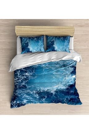 Mavi Beyaz Deniz Dalgası 3d Desenli Çift Kişilik Nevresim Takımı elsecift1013