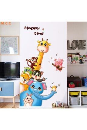 Neşeli Hayvanlar Bebek Ve Çocuk Odası Dekorasyonu Kapı Süsü Duvar Sticker Çıkartma K-405