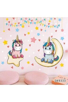 Renkli Unicorn Bebek Çocuk Kız Odası Duvar Dekorasyonu Duvar Sticker Çıkartma Dekor K-399