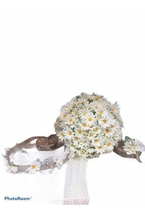 Papatya Gelin Buketi Damat Yaka Çiçeği Gelin Tacı Düğün Kına Malzemesi cici2002
