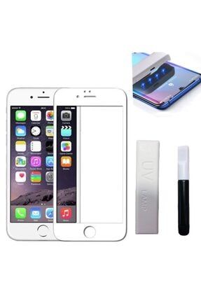 Iphone 6s Plus Uv Işınlı Ultraviyole Işık Kavisli Tam Kaplar Temperli Kırılmaz Cam-beyaz UV-CAM-İPHONE6S-PLUS