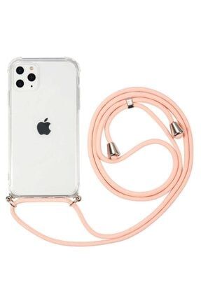 Apple Iphone 11 Pro Max Kılıf Boyna Askılı Ayarlanabilir Şeffaf Silikon Pembe krks16279974212