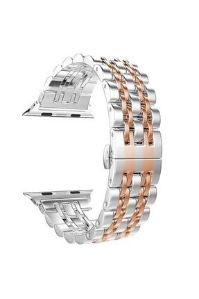 Apple Watch 6 44 Mm Kordon Çift Renk Metal Kordon Çıtçıtlı Krd 14 Bronz krks27017793374