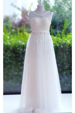 Kırık Beyaz Üç Boyutlu Çiçekli Kumaş Prenses Model Ithal Elbise dupionbtkithkbbkpm36