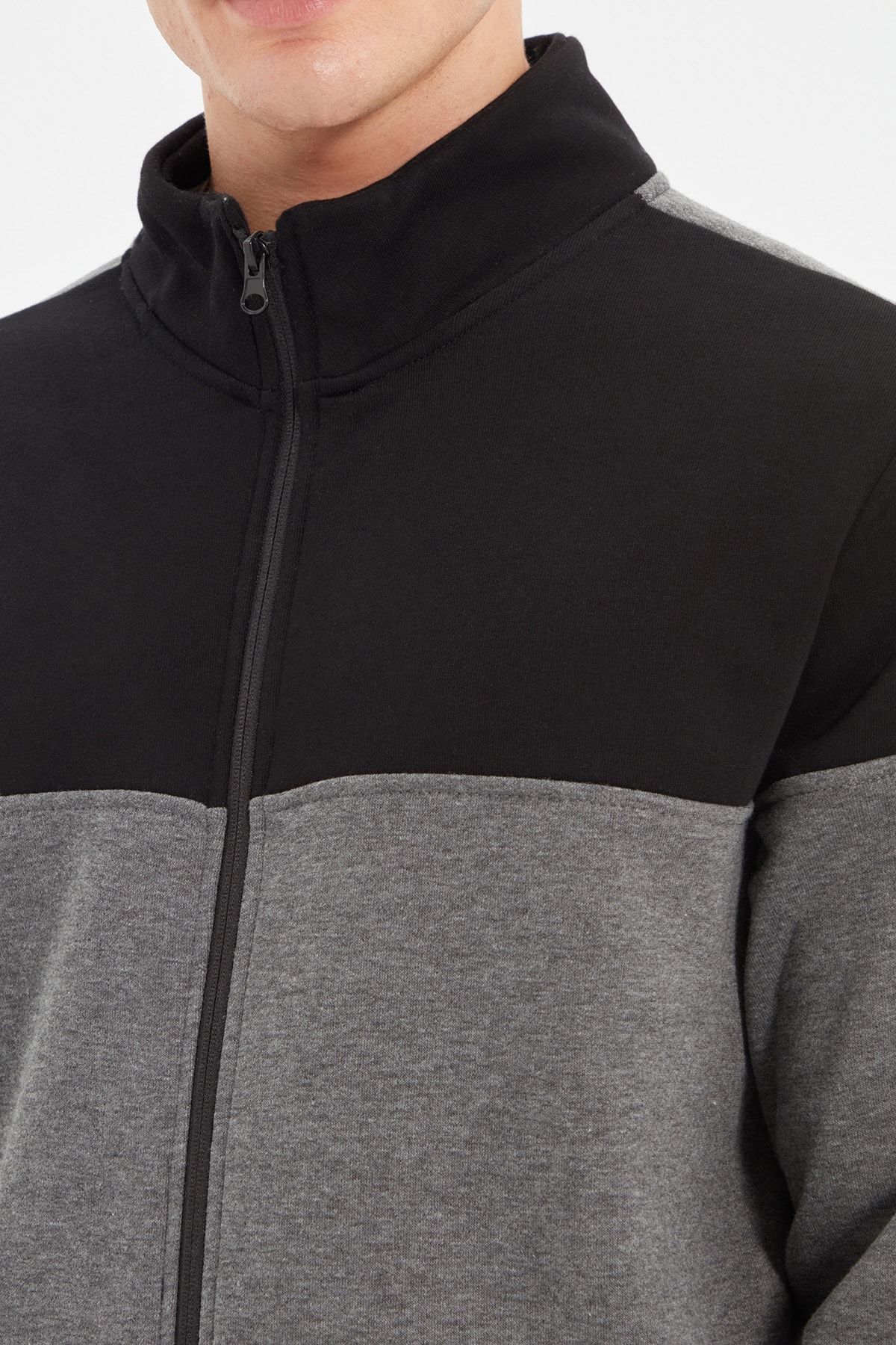 Trendyol Collection-Antracit Regular/Regular Cut Fleece cu fermoar în interior/Keep Warm Sweatshirt-Cardigan TMNAW22SW0720 5