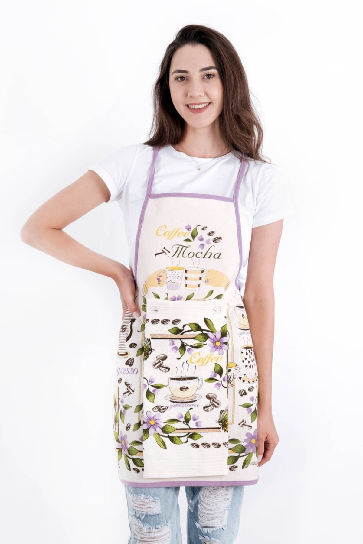 sevilya Modern Set Liquid Proof Kitchen Apron Coffee Mocha