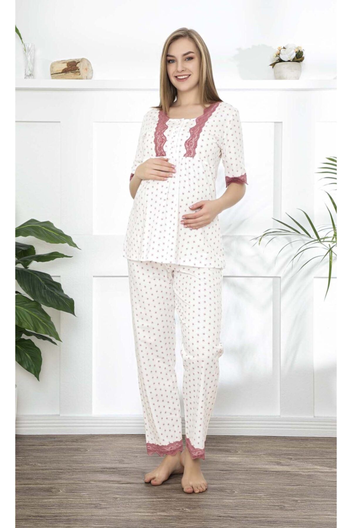 Aydoğan Polka Dot Frilly Women's Maternity Pajama Set - Trendyol