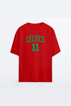 Celtics Kyrie Irving 91 Kırmızı Hg Erkek Oversize Tshirt - Tişört OT-MAN-HG-KYRIE-91