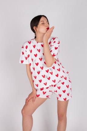 Kadın Kırmızı Şorlu Pijama Takımı 60162-B73-K412-319