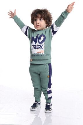 No Baskılı 2'li Erkek Çocuk Pijama Takımı Sweatshirt Pantolon Eşofman EX3350