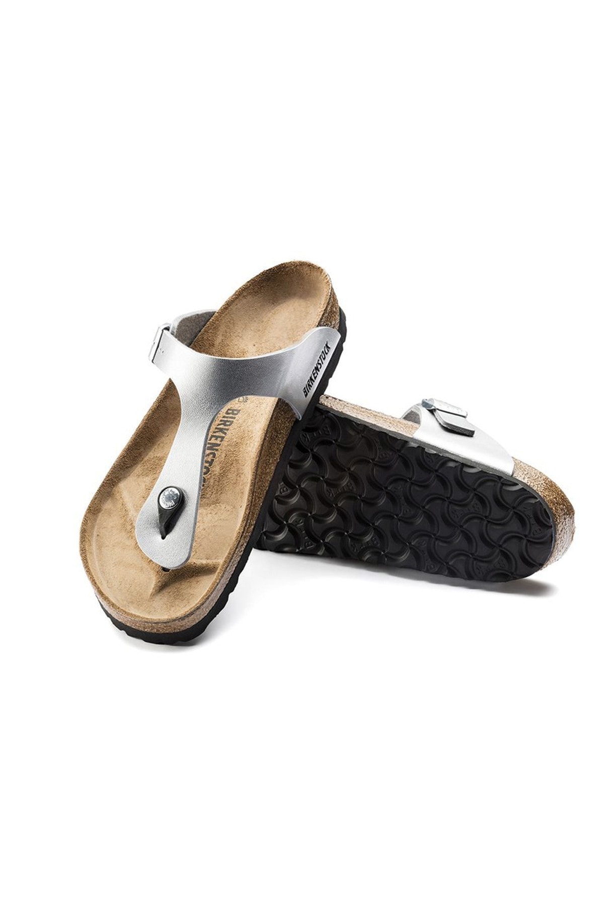دمپایی بیرکن استاک زنانه چرم مصنوعی نقره اي لایسنس دار- تحت لیسانس راسته      لباس خانگی | Birkenstock 43851 DE - تصویر 2