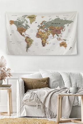 Duvar Örtüsü / Halısı Detaylı Ingilizce Güncel Dünya Haritası 3964