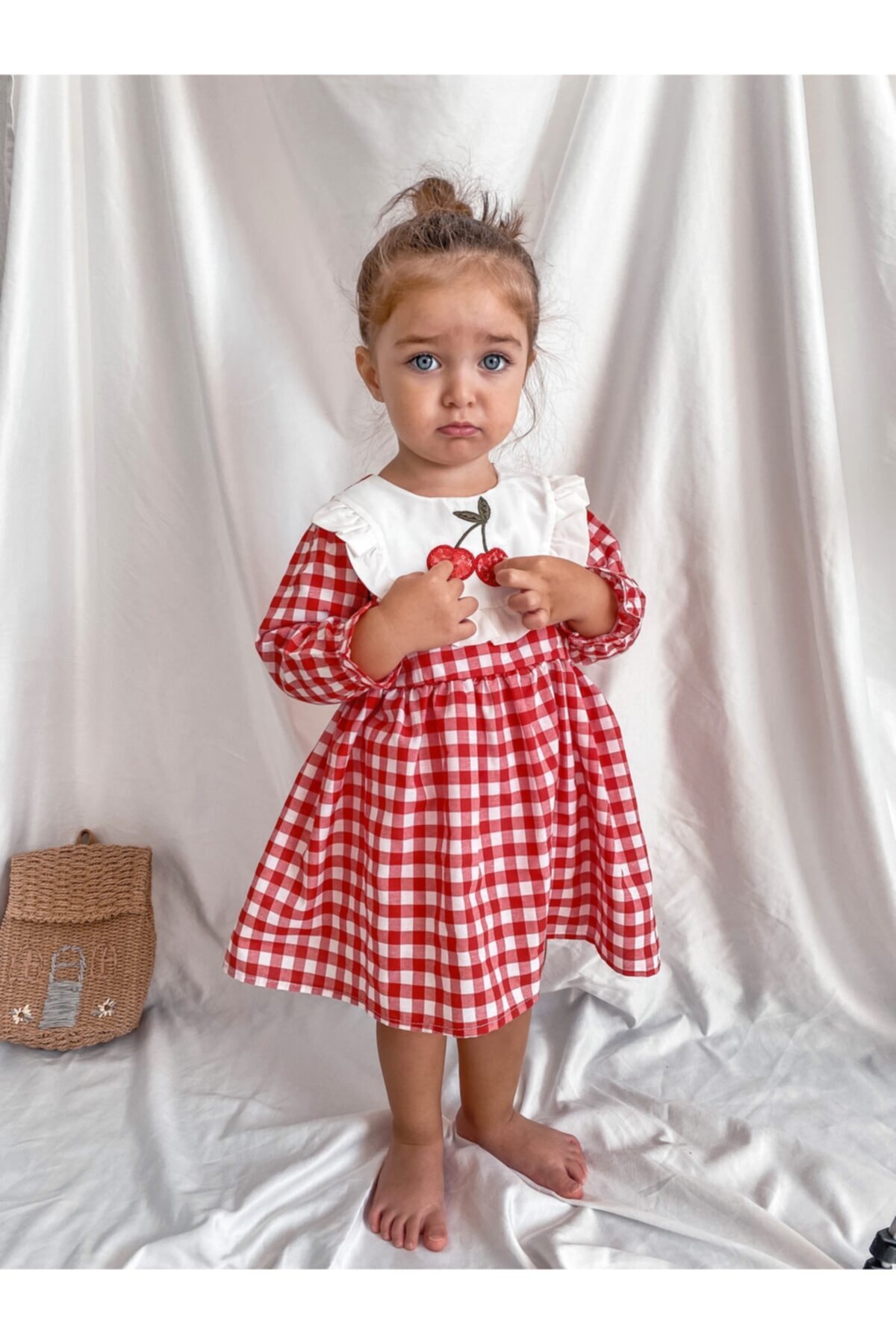 Kız Bebek Pötikare Kırmızı Kirazlı Elbise