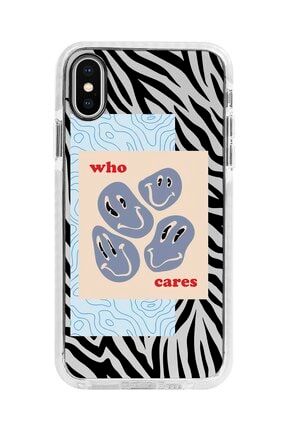 Iphone Xs Beyaz Kenarlı Anti Shock Who Cares Zebra Desenli Telefon Kılıfı IPXSANTI-253