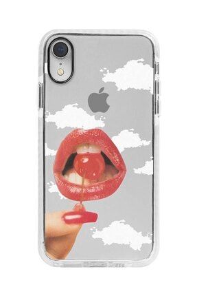 Iphone Xr Beyaz Kenarlı Anti Shock Jenner Kiss Desenli Telefon Kılıfı IPXRANTI-274