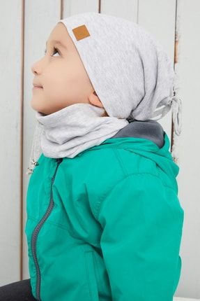 Erkek Bebek Çocuk Melanj Ip Detaylı Şapka Bere Boyunluk Pamuklu Kaşkorse BG85504ST