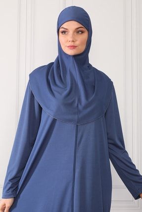 Fermuarlı Namaz Elbisesi Indigo-boydan Giyim Tek Parça 3001