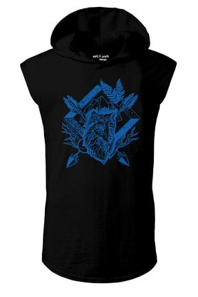 Unisex Kurt V2 Tasarım Baskılı Kapşonlu Kolsuz Siyah T-shirt ART779