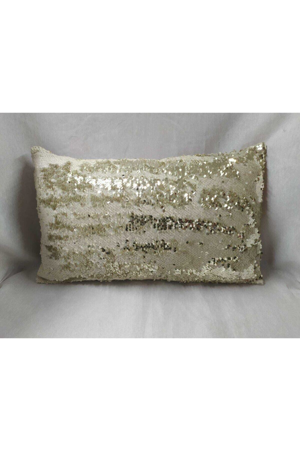 YILMAZHOME-غطاء وسادة مستطيل مزين بالترتر (ذهبي فاتح على شكل عظمة) 2