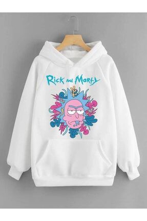 Beyaz Rick And Morty Baskılı Oversize Sweatshirt rickkkss1