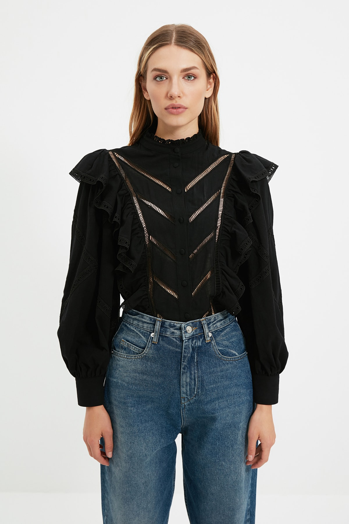 پيراهن زنانه مشکي با اکسسوري TRENDYOLMILLA