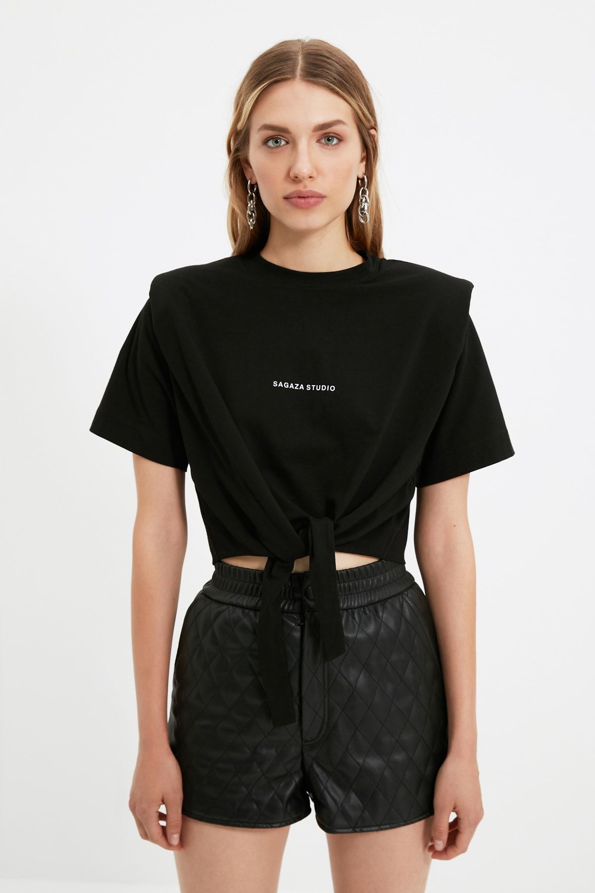 Trendyol Collection-X Sagaza Studio Black Slogan Knitted T-Shirt TPRAW22TS0214 4