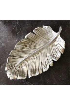 Dekoratif Yaprak Tabak Gümüş 53x30cm Silver YT1