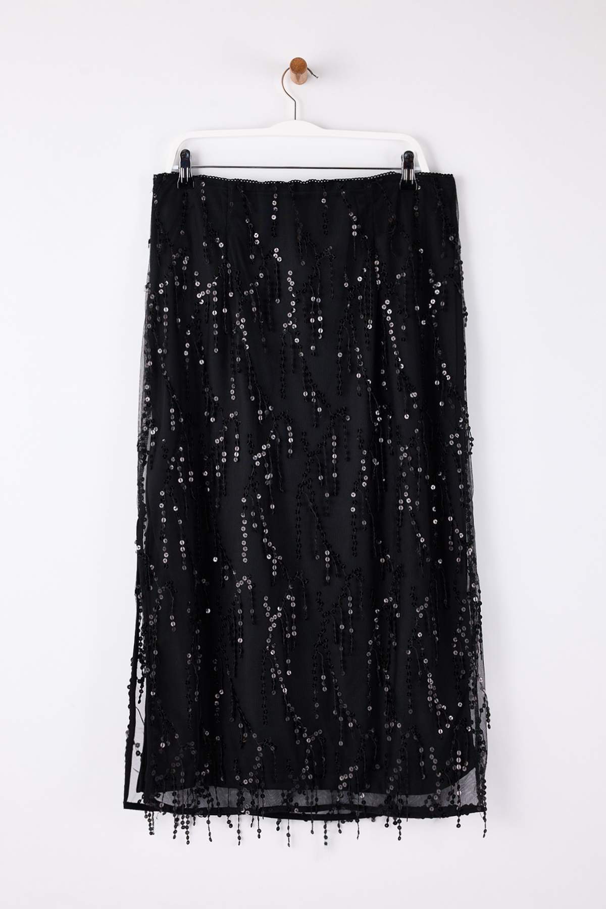 Trendyolmilla  Siyah Dokuma Party Midi Büyük Beden Etek TBBAW26AZ00062 - Görsel 5