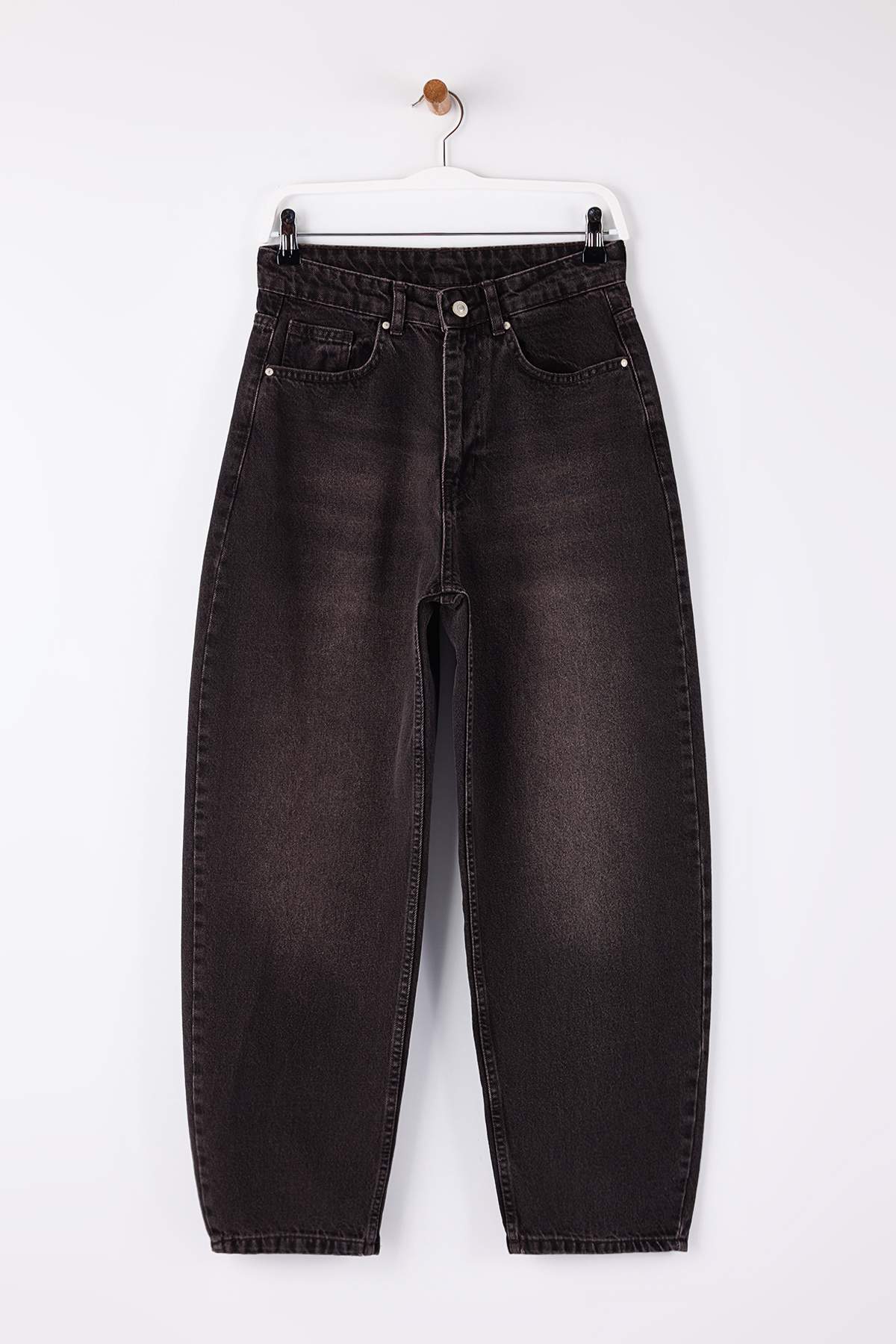 Trendyolmilla  Kahverengi Vintage Yıkama Yüksek Bel %100 Pamuk Barrel Jeans TWOSS26JE00016 - Görsel 5