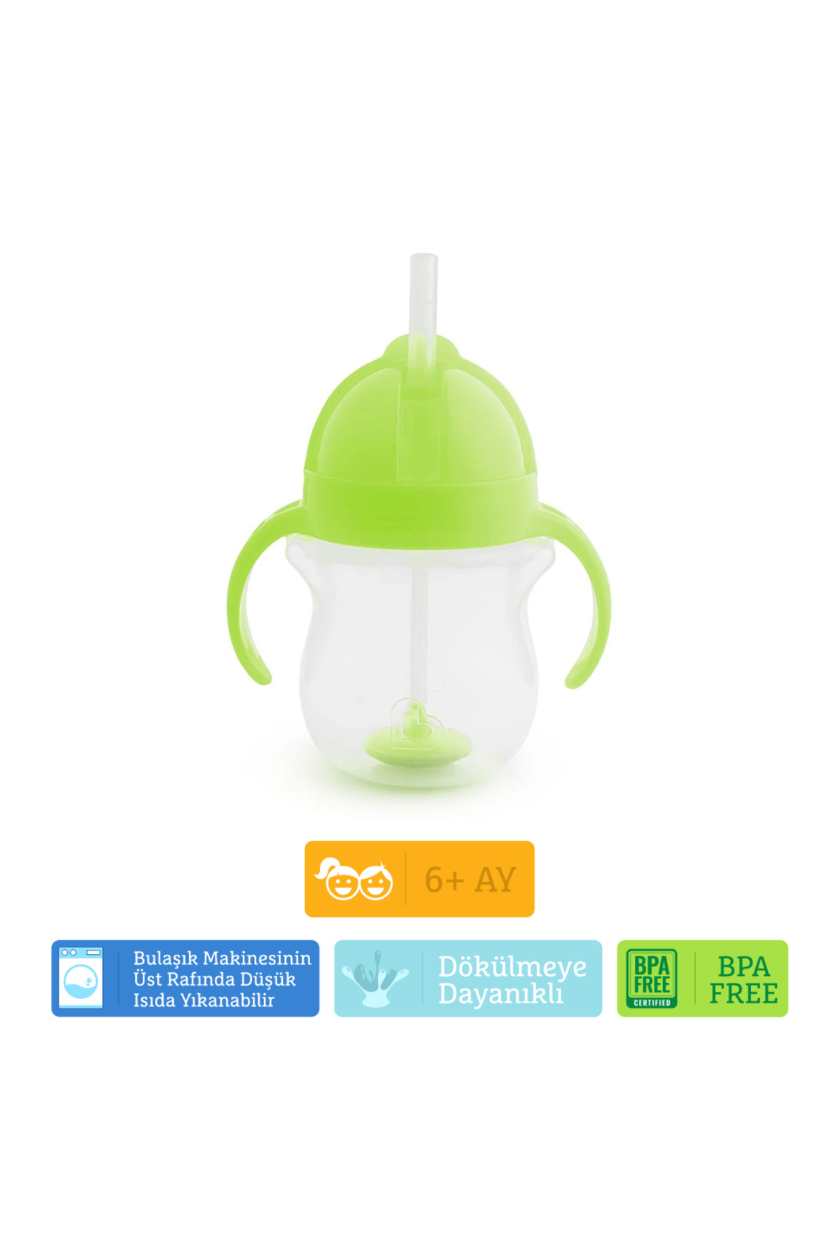 Munchkin Tıklama Kilitli Uçlu Pipetli Alıştırma Bardağı, 6ay , 207ml, Yeşil, 1 Adet fotoğrafı 6 (önizleme)