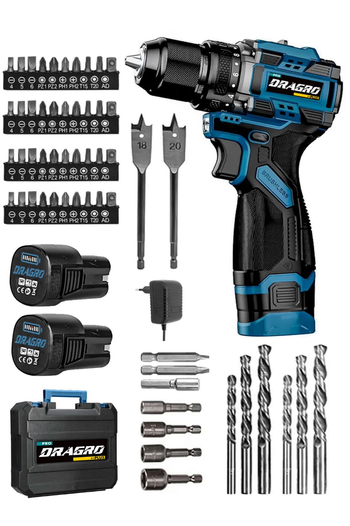 Dragro Pro 16.8v Çift Akü Çelik Mandren Kömürsüz Motor Şarjlı Matkap Akülü Vidalama
