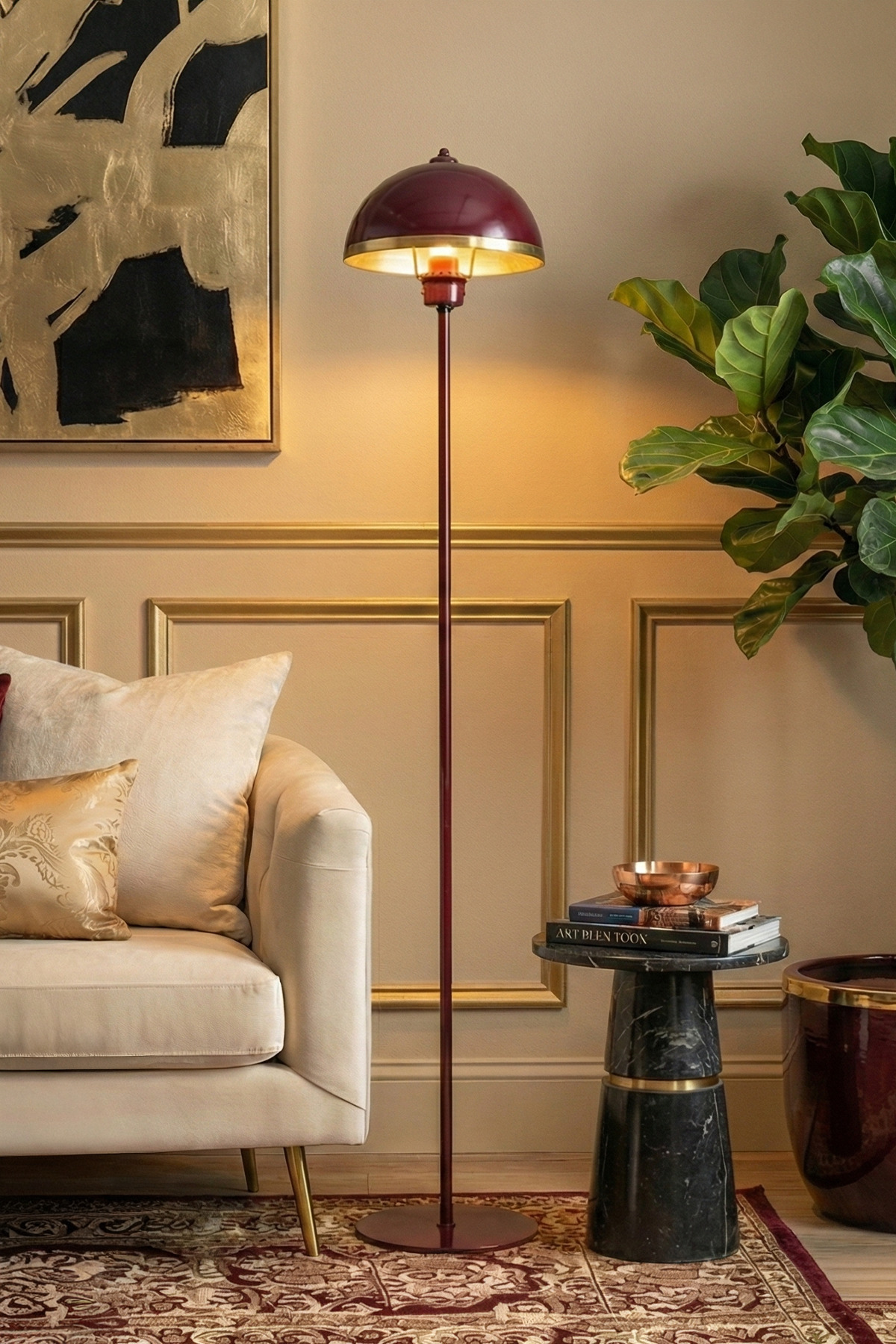 Marrien Luna Golden Tek Ayaklı Bordo Metal Modern Lambader | Oturma Odası & Yatak Odası & Salon Lambası