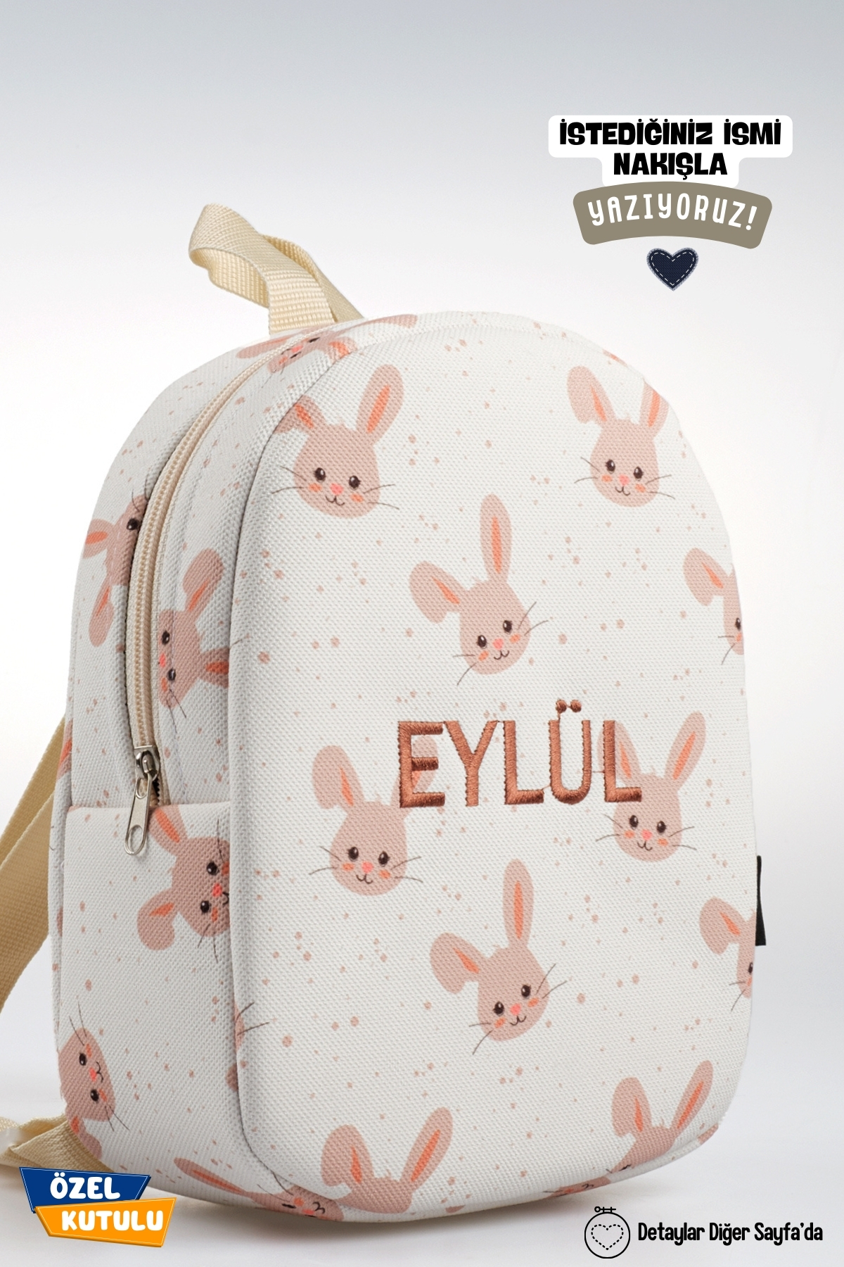 Minilee  [İSTEDİĞİNİZ İSMİ NAKIŞLA YAZIYORUZ] - Yavru Tavşanlar 0-8 Yaş - Çocuk Anaokulu, Kreş Sırt Çantası - Görsel 3