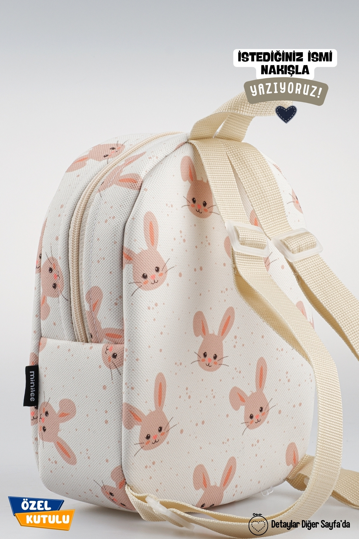 Minilee  [İSTEDİĞİNİZ İSMİ NAKIŞLA YAZIYORUZ] - Yavru Tavşanlar 0-8 Yaş - Çocuk Anaokulu, Kreş Sırt Çantası - Görsel 5