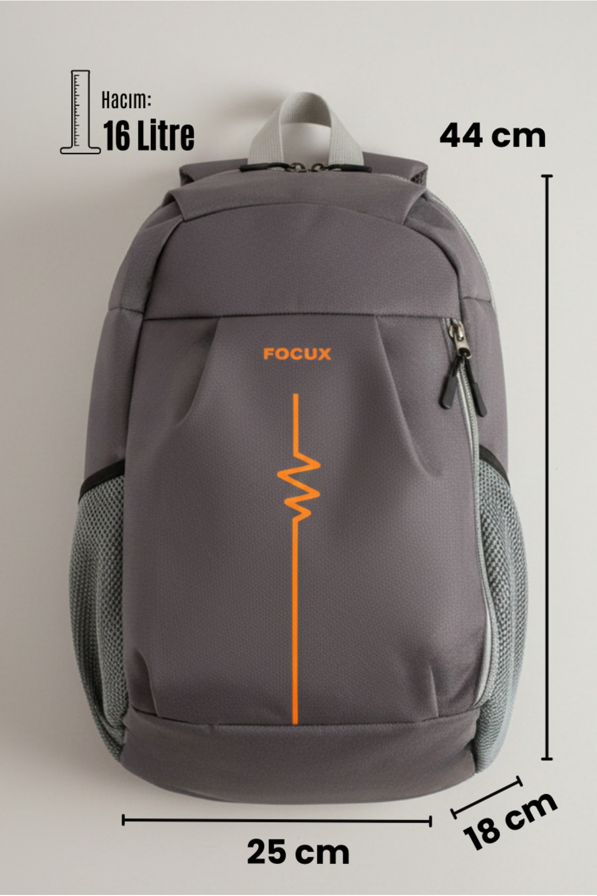 FOCUX Nil-09 Outdoor (44cmx25cmx18cm) Unisex Günlük sırt çantası spor çantası çok amaçlı çanta GRİ görsel 6